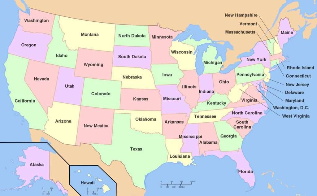 The Best US States For Birdwatching - map of USA with state names