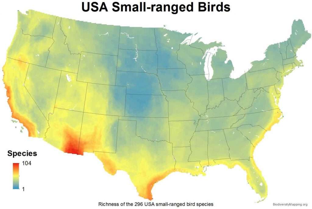 The Best US States For Birdwatching - Small ranged USA bird map